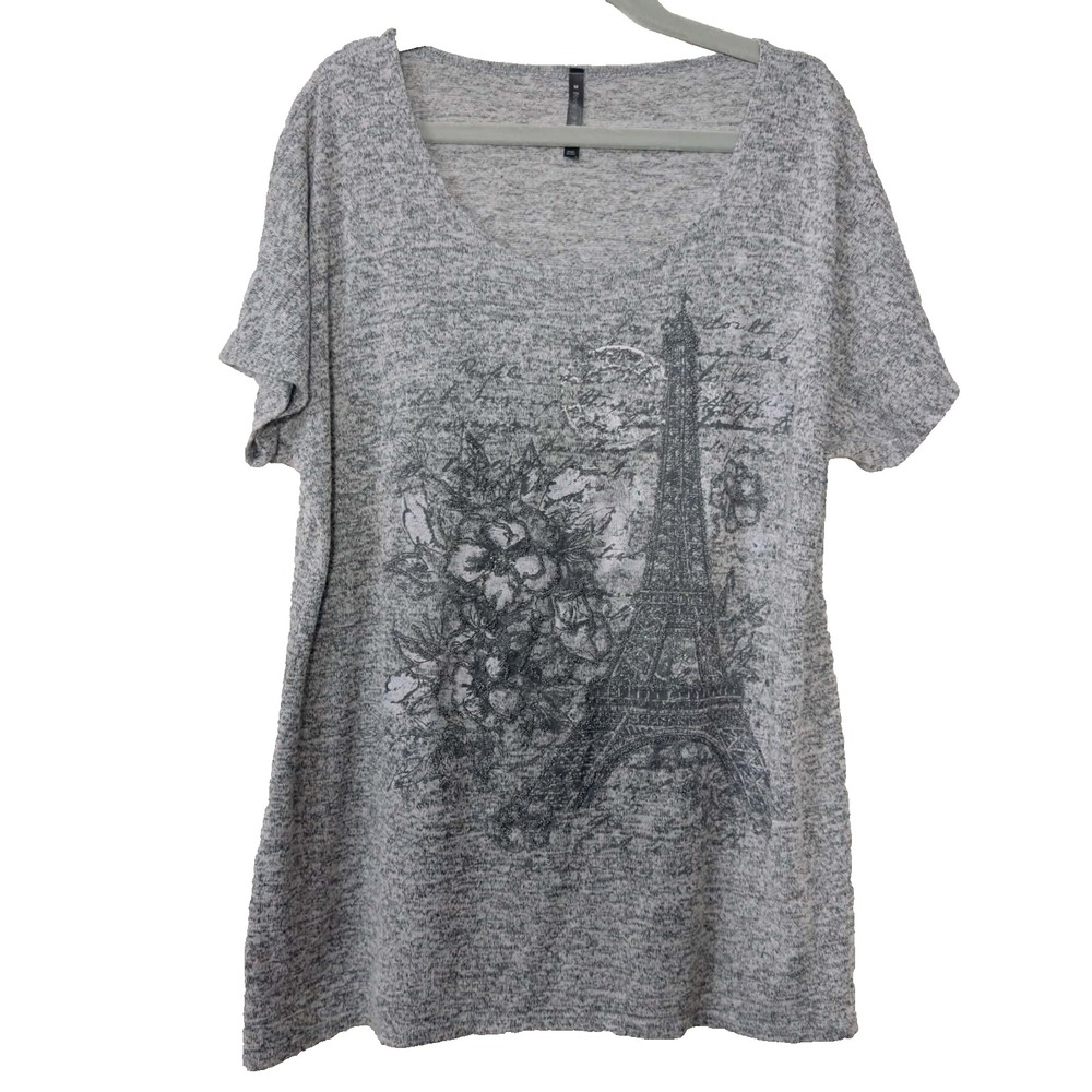 Blecker & McDougal Medium Gray Parisian Eiffel Tower Floral Rhinestone Top